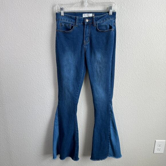 Celebrity Ace Flare Jeans Women's 7/28 High Rise Colorblock Medium Wash Stretch - Picture 1 of 7